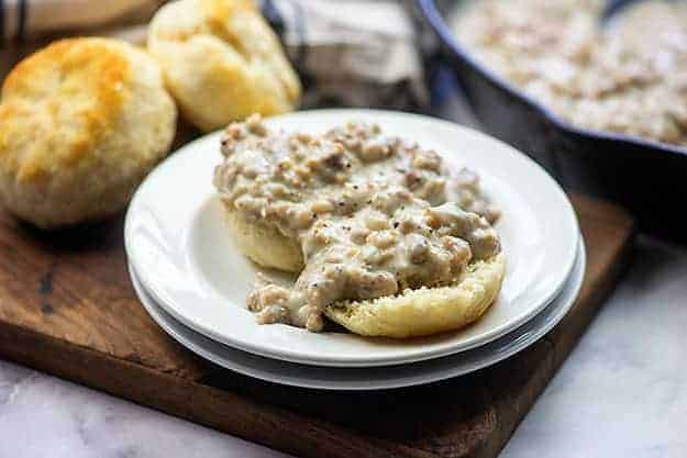 sausage gravy over biscuits