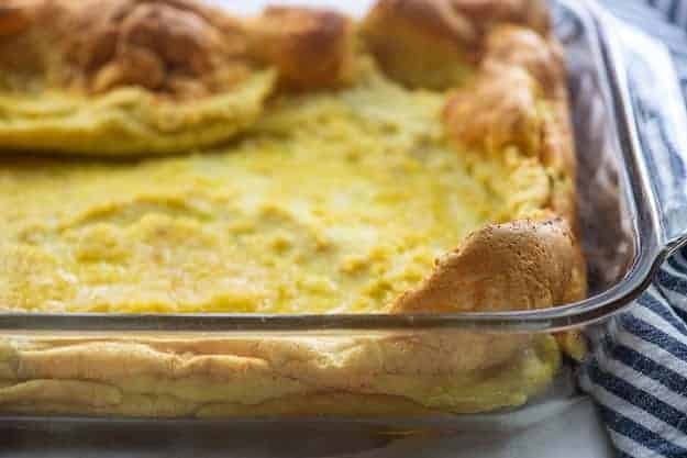 german pancake in glass baking dish