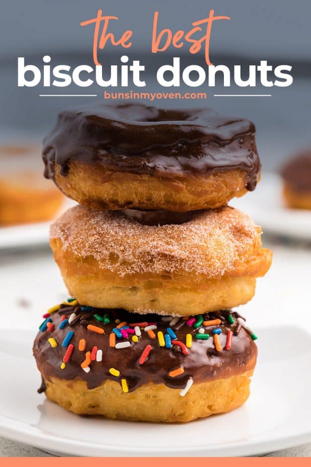 stack of canned biscuit donuts on white plate
