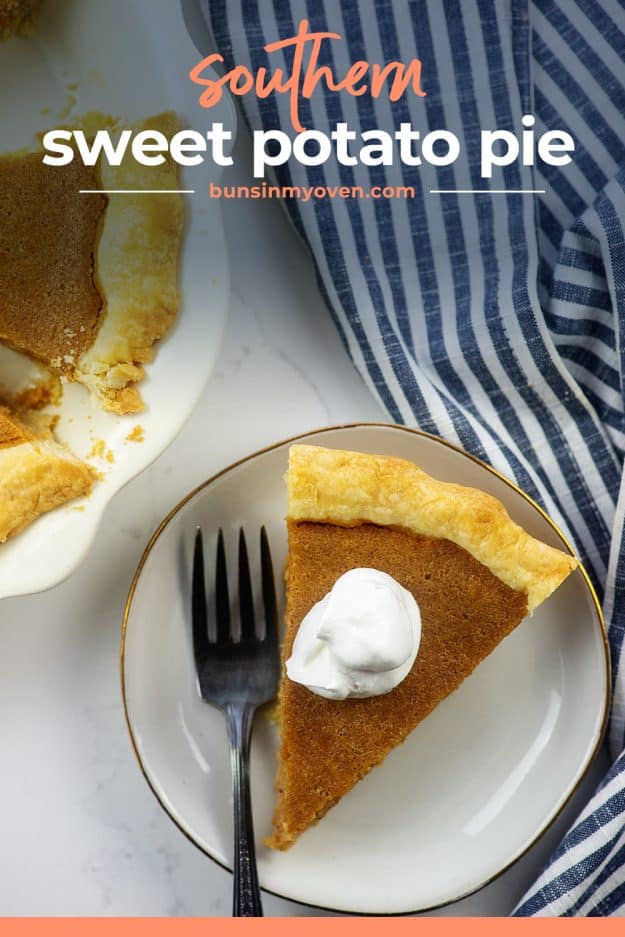 white plate topped with sweet potato pie recipe.