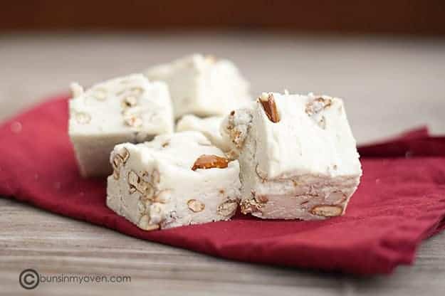 white chocolate fudge with pretzels