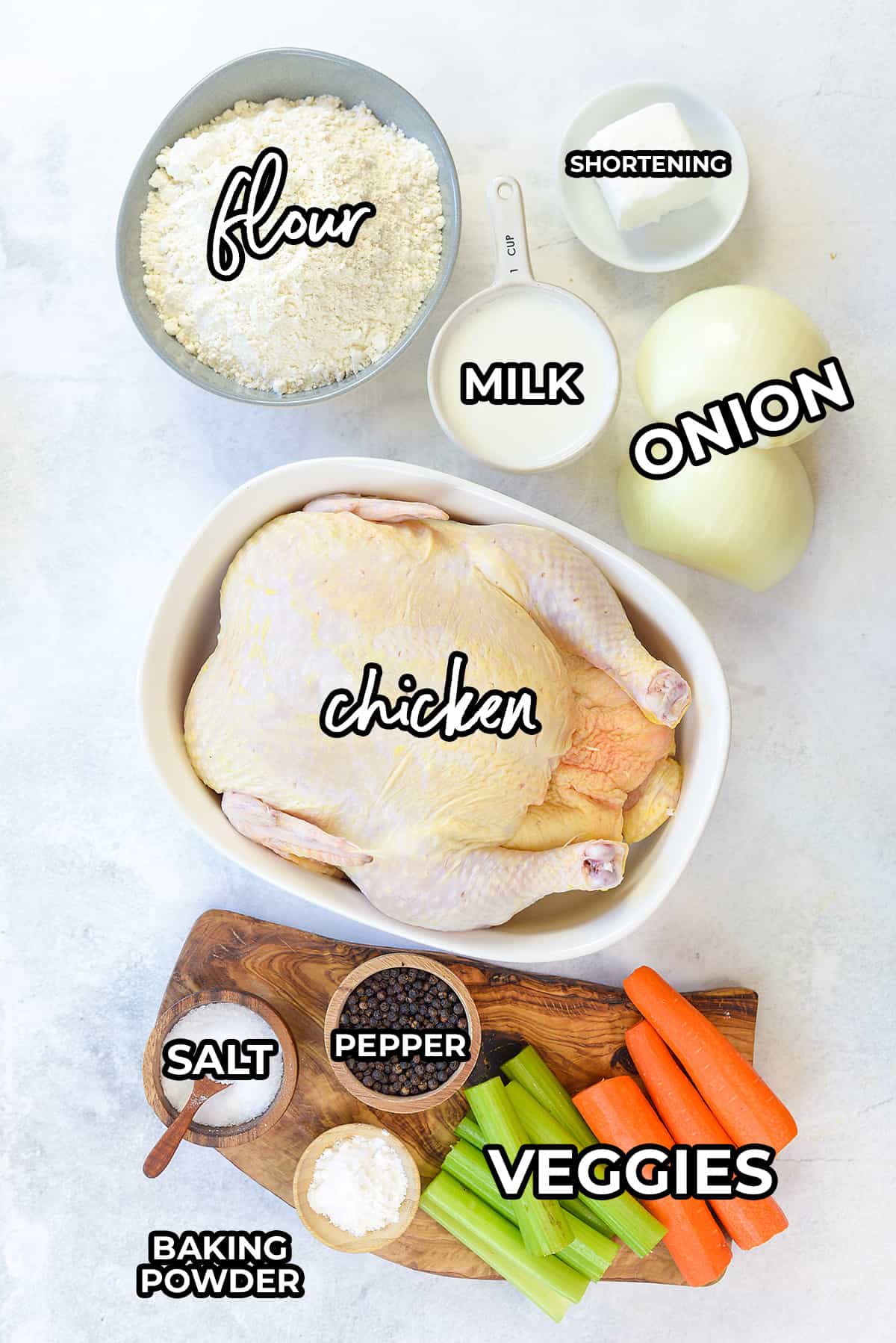 ingredients for chicken and dumplings.