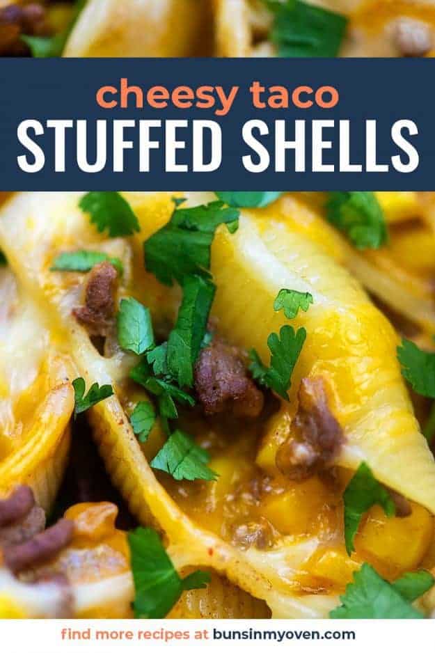 cheesy taco stuffed shells in baking dish