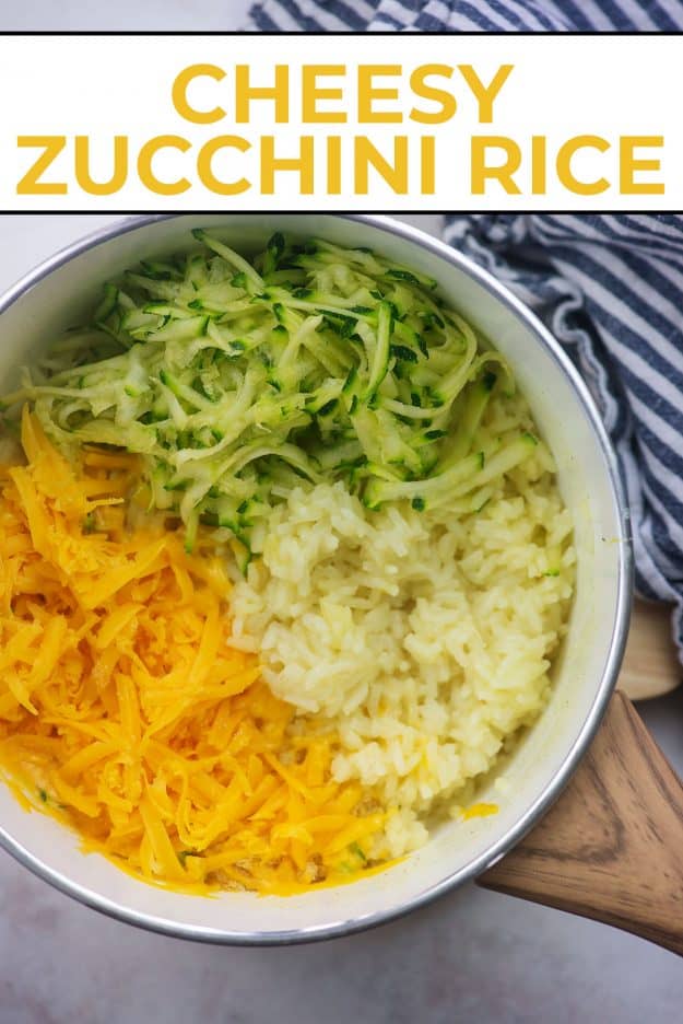 easy rice recipe with cheese and zucchini in white pan