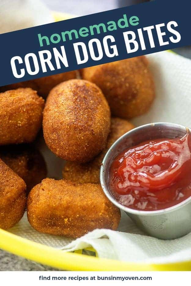 corn dog bites in yellow basket