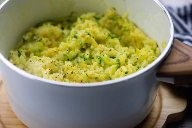 zucchini rice in white dish