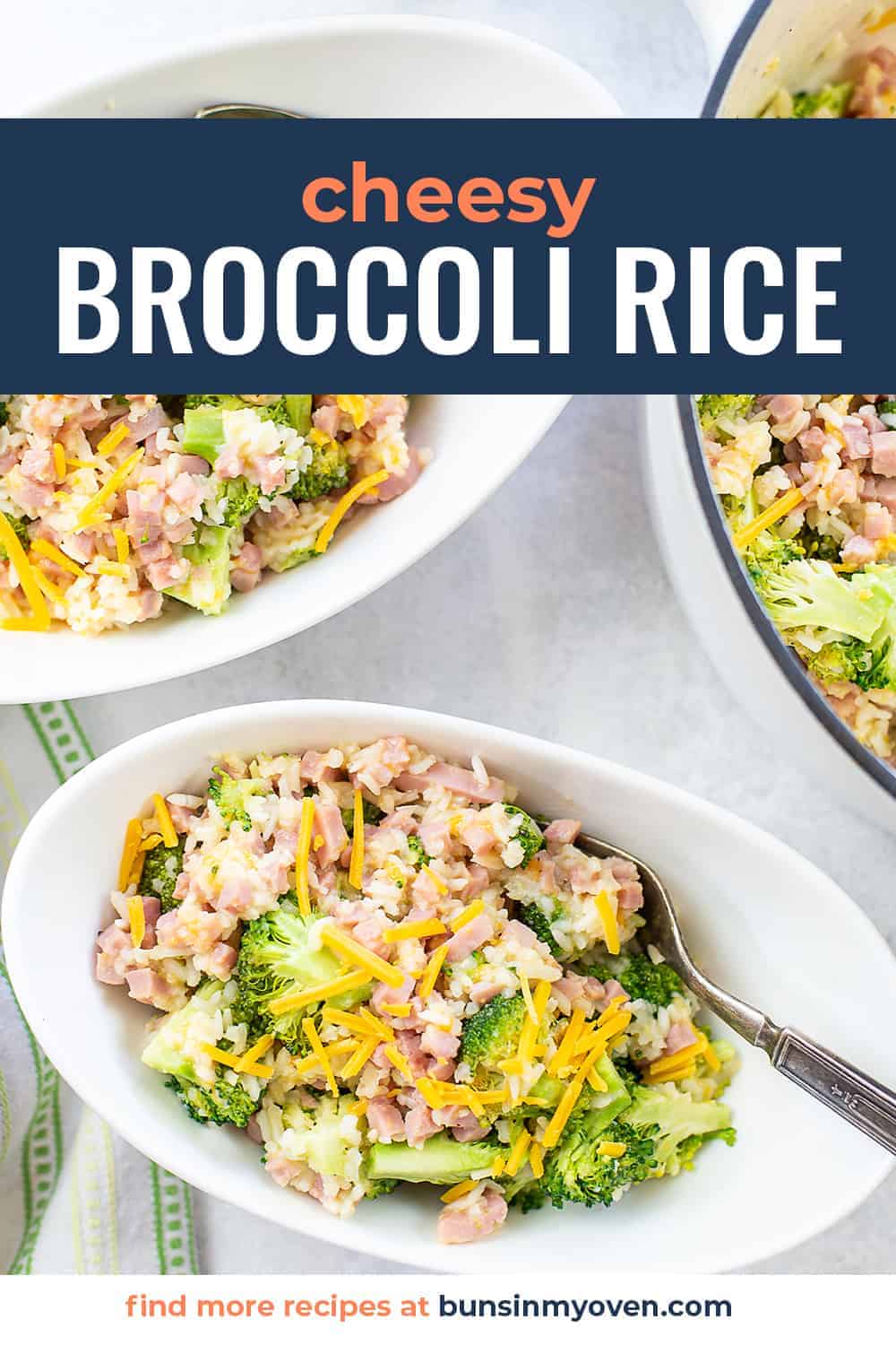 cheesy broccoli rice with text for pinterest.