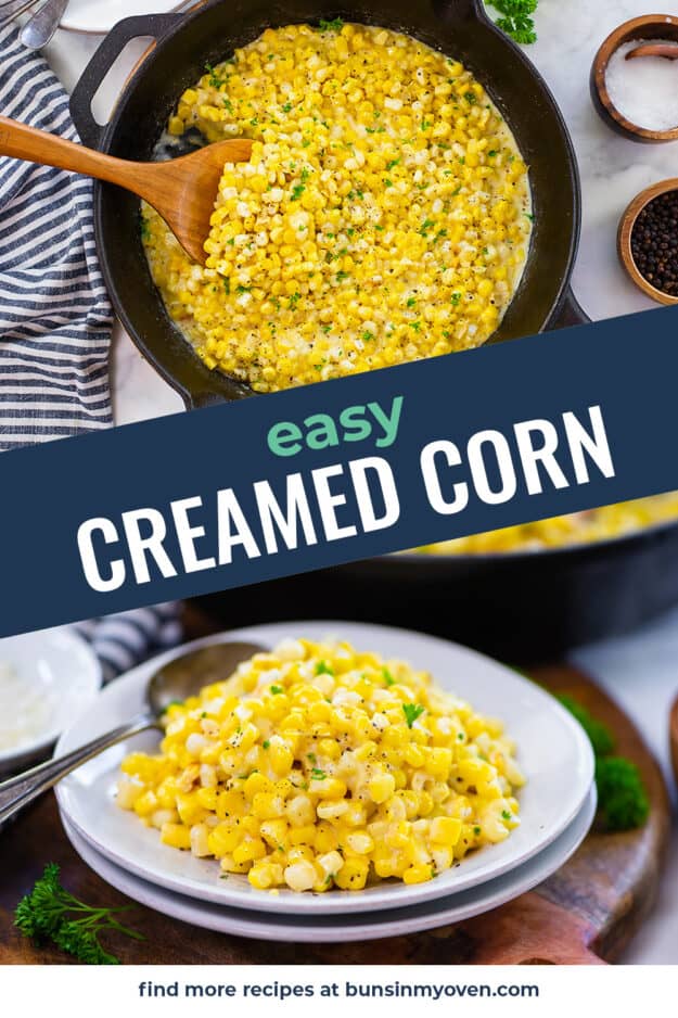 Collage of creamed corn images.