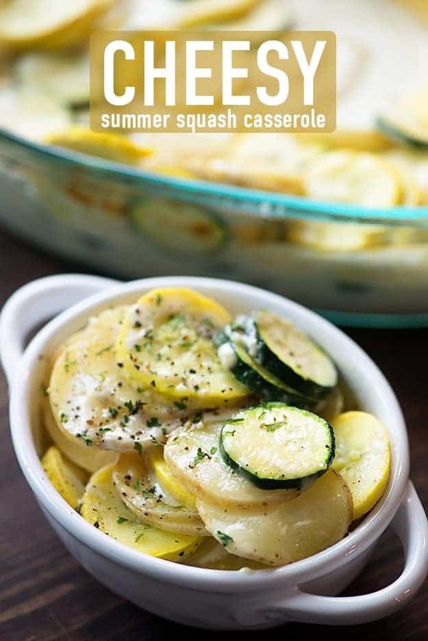 This squash casserole recipe is full of zucchini, yellow summer squash, and potatoes. It bakes up in a creamy, cheesy sauce and is so easy!
