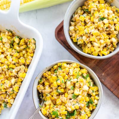 Mexican street corn in bowls.