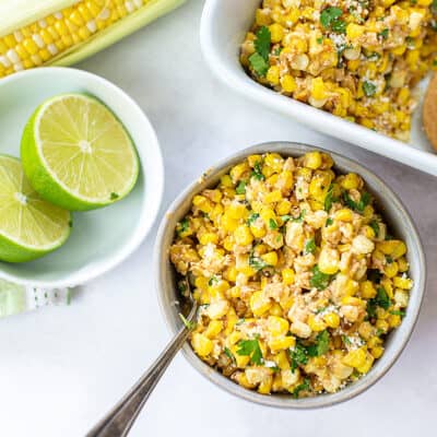 mexican street corn salad in bowl.