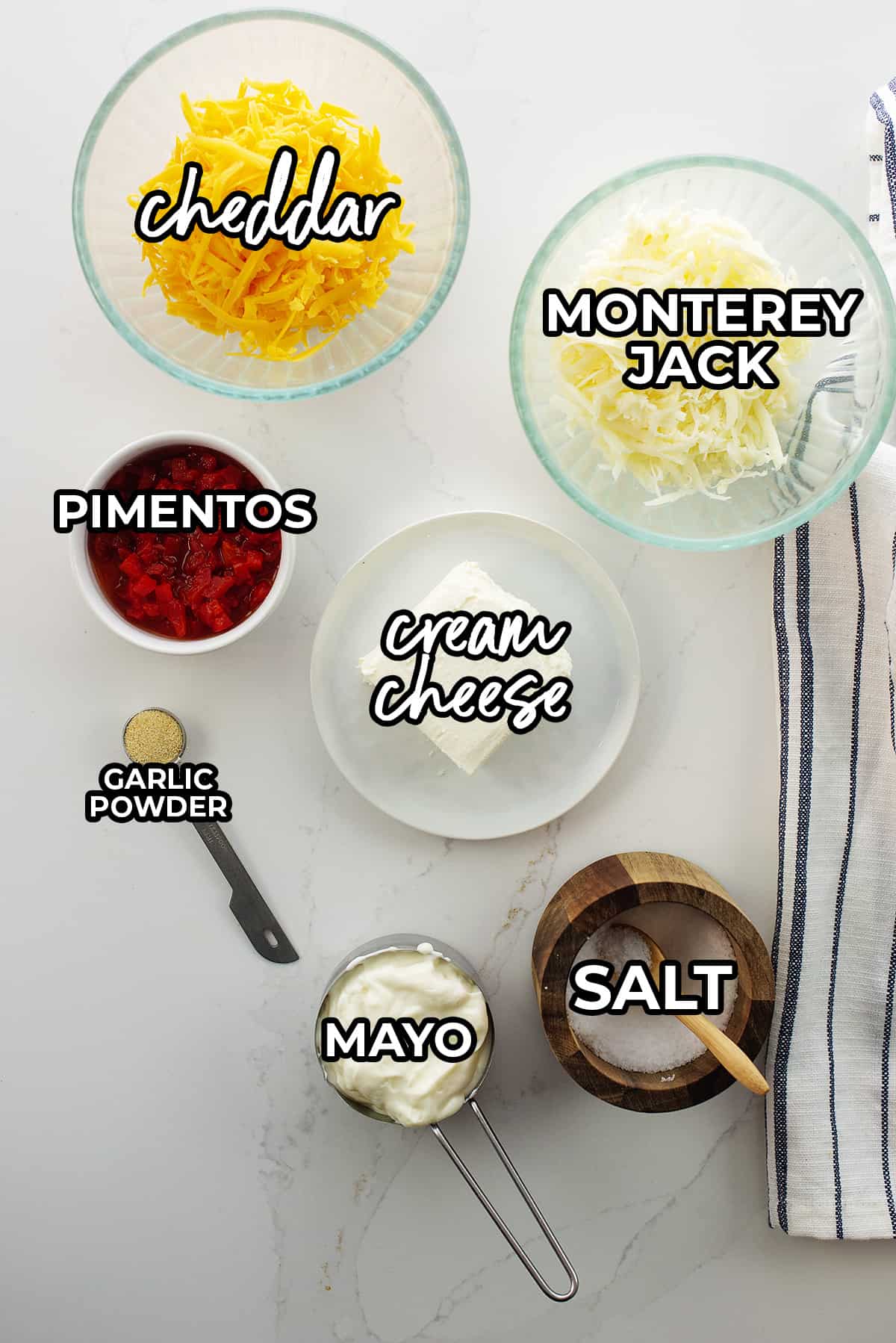 ingredients for pimento cheese recipe.