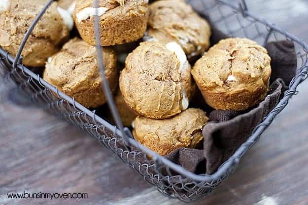 pumpkin cream cheese muffins in basket