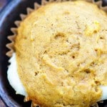 A close up of the top of a pumpkin muffin.