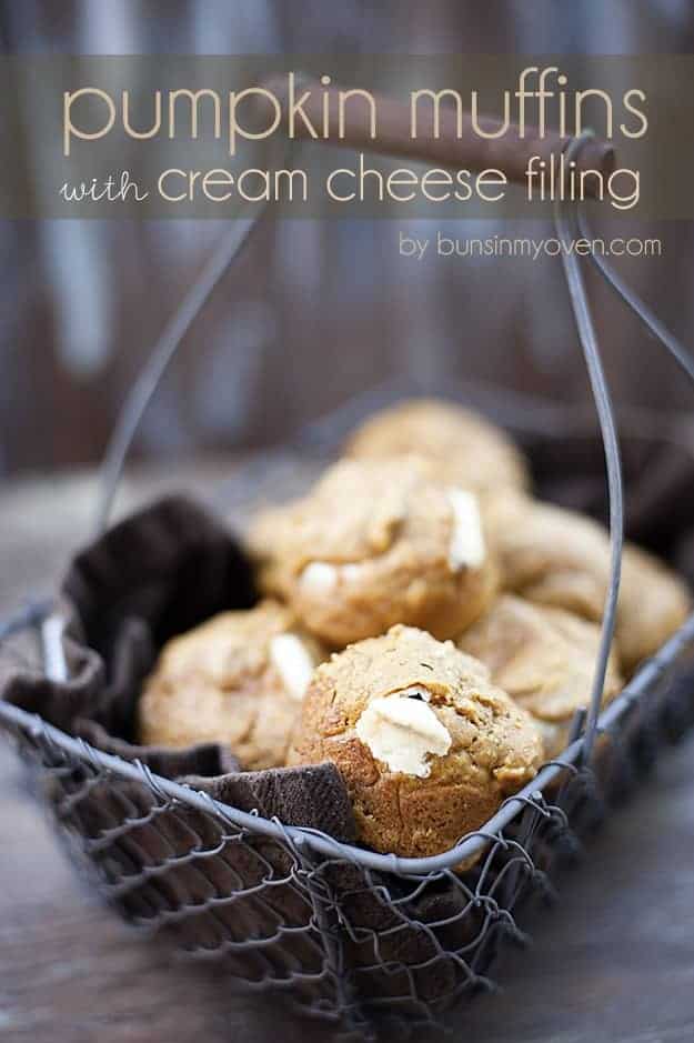 Several pumpkin muffins in a basket.