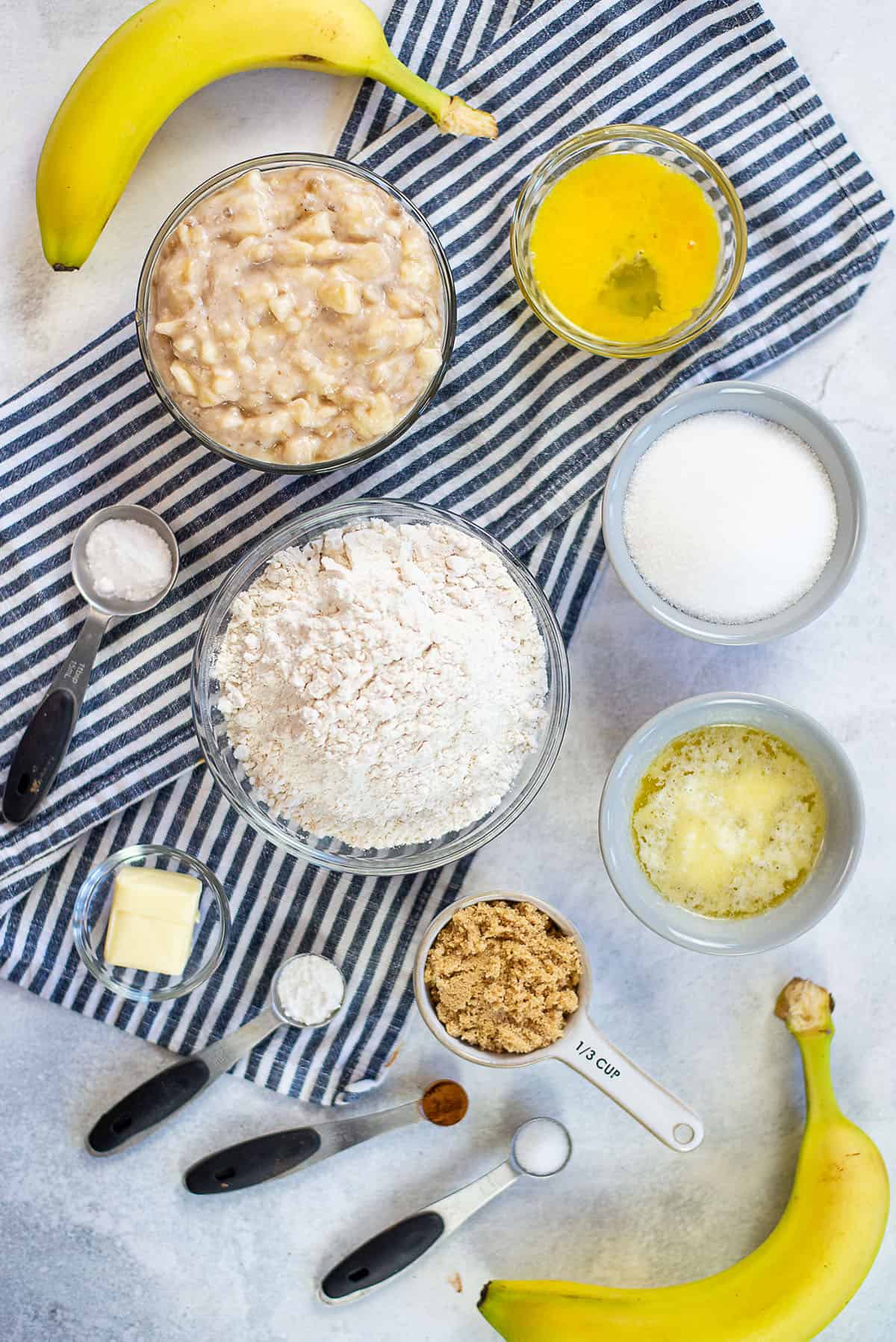 ingredients for banana crumb muffins.