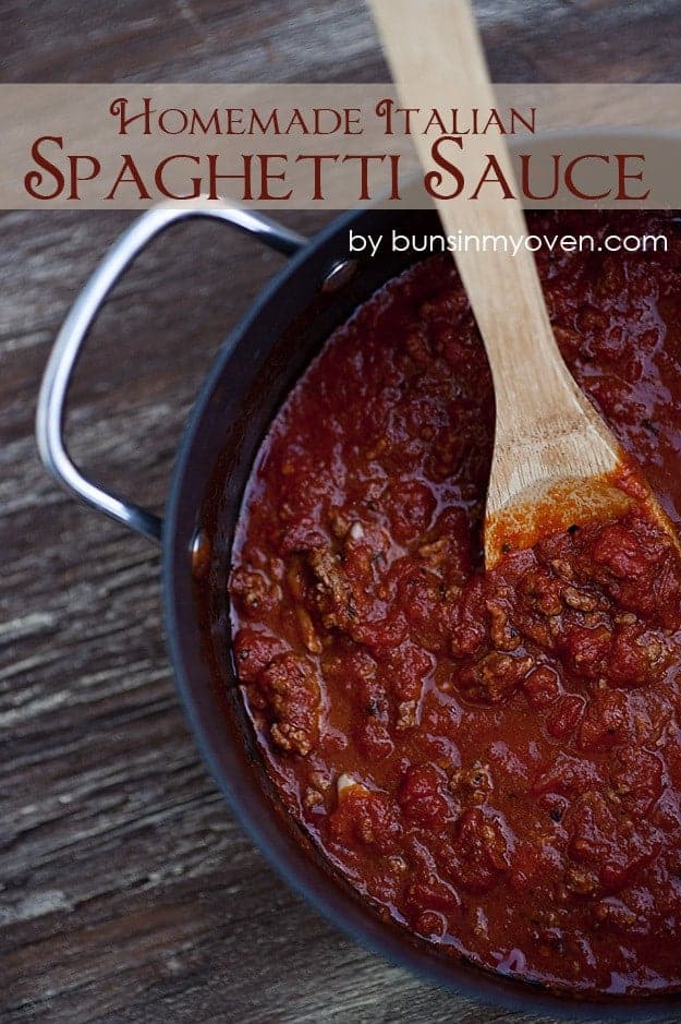 Spaghetti sauce in a pot.