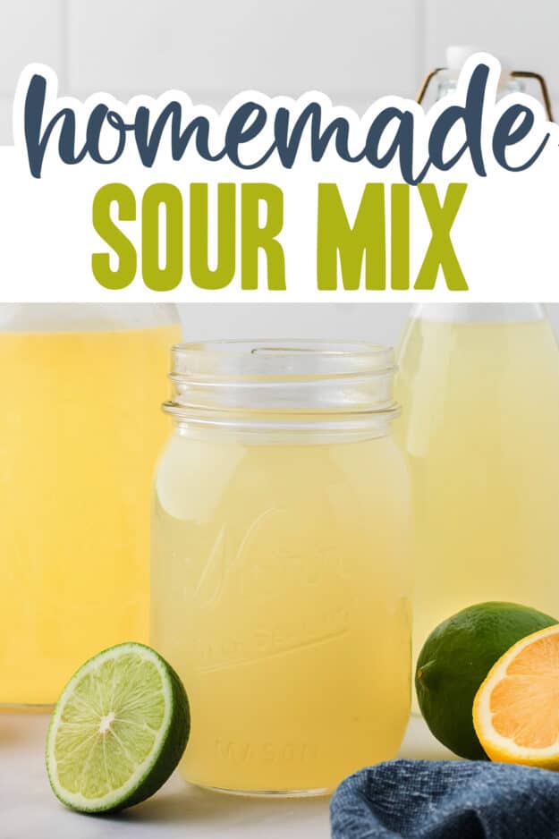 Sour mix in mason jar with text for Pinterest.