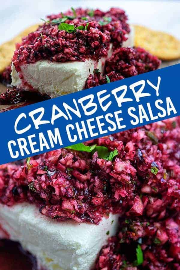 Cranberries copped up on top of cream cheese.