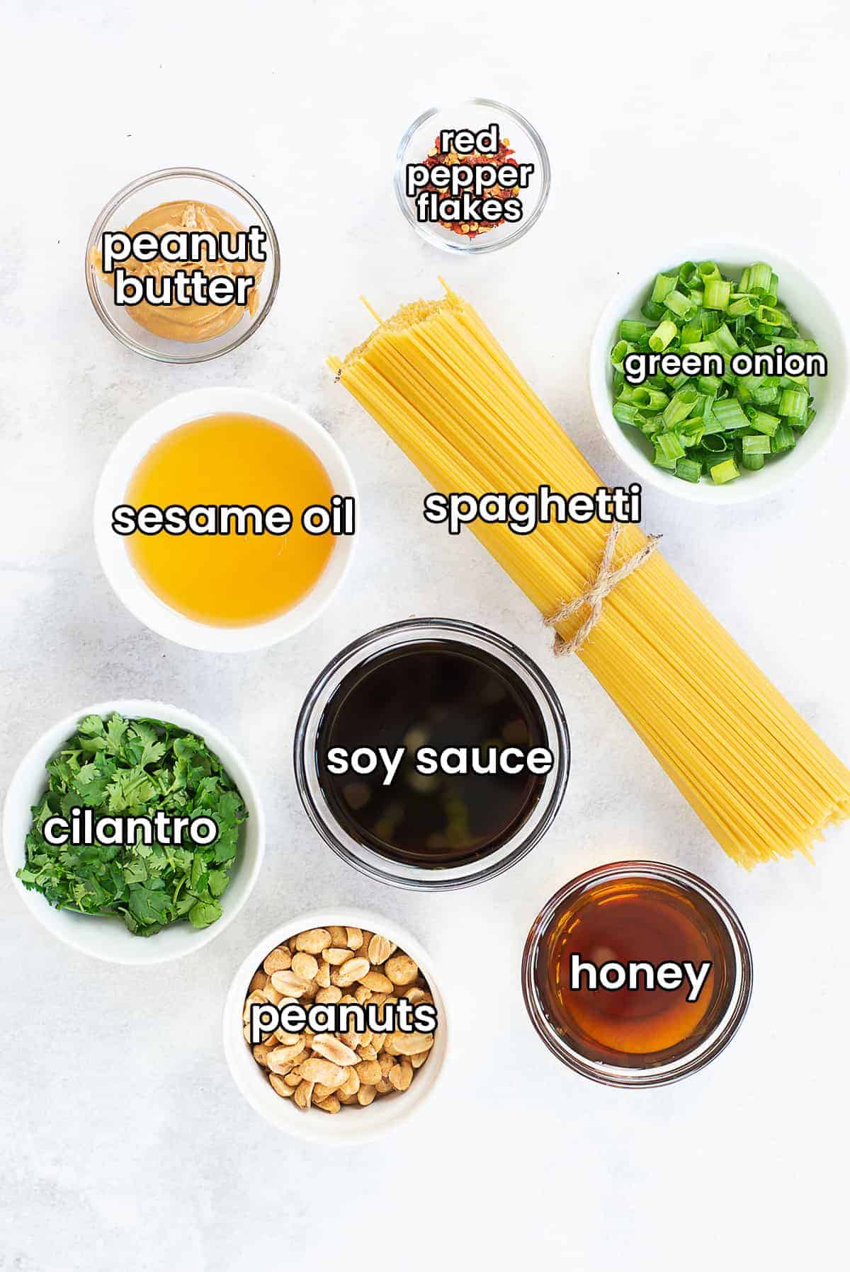 ingredients for Thai peanut noodles.