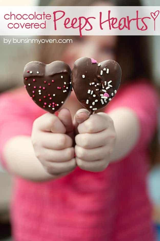 Chocolate Covered Peeps Hearts | What a fun and easy Valentine's Day treat! 