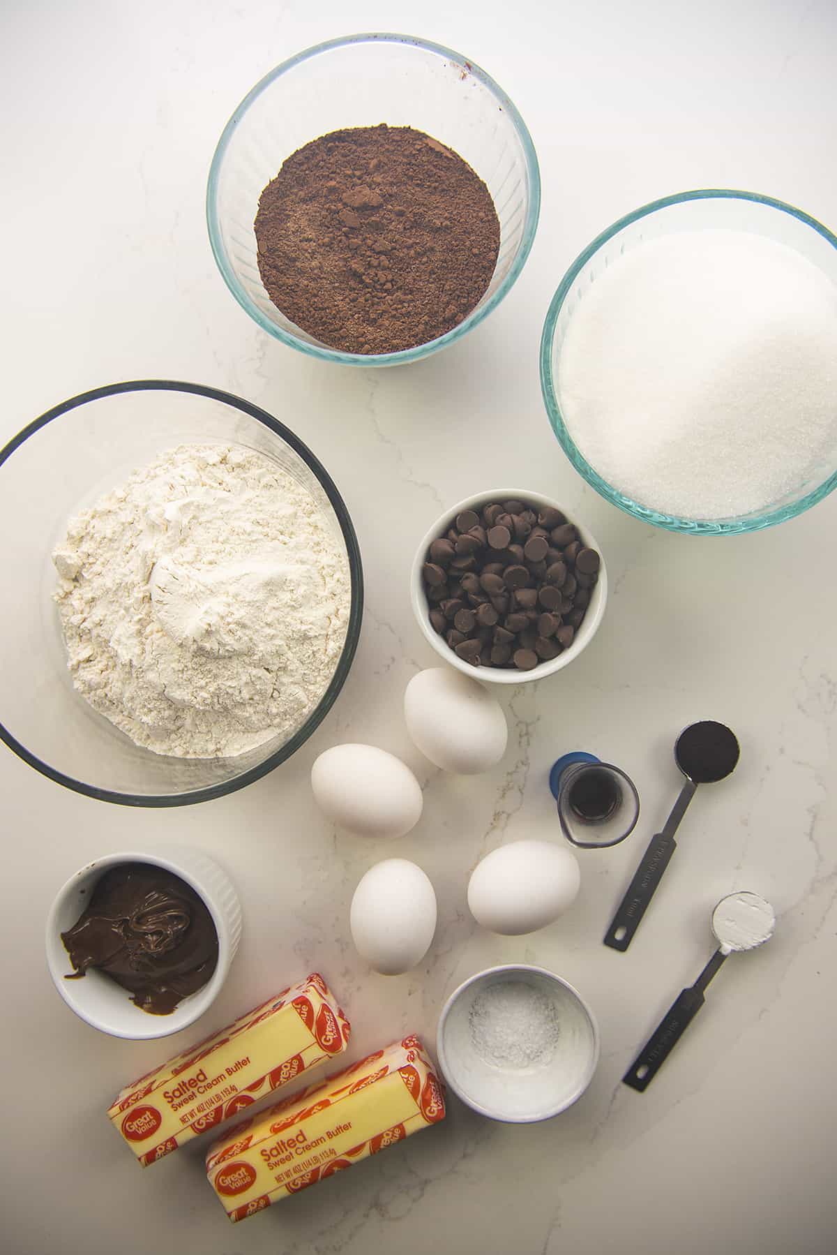 ingredients for nutella brownies.