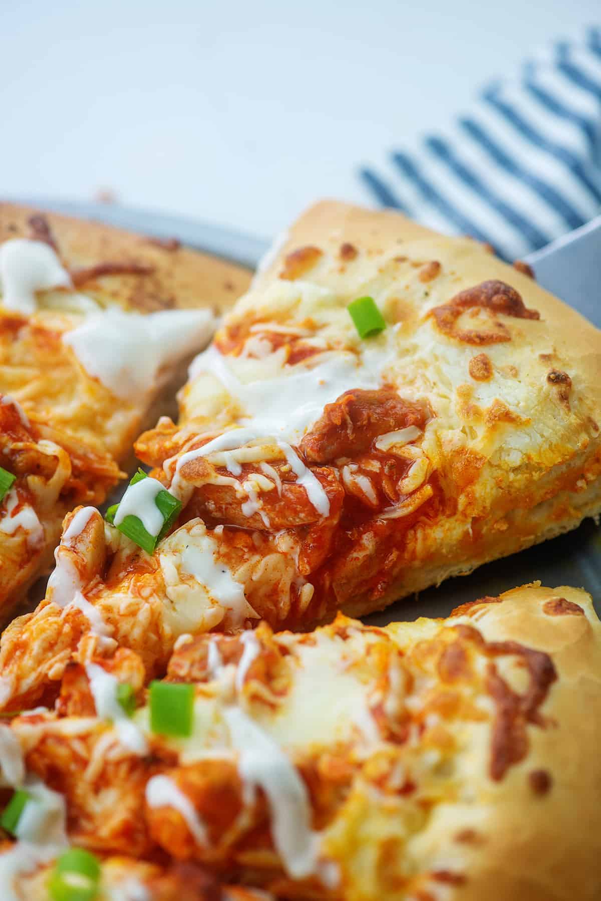 slice of buffalo chicken pizza.