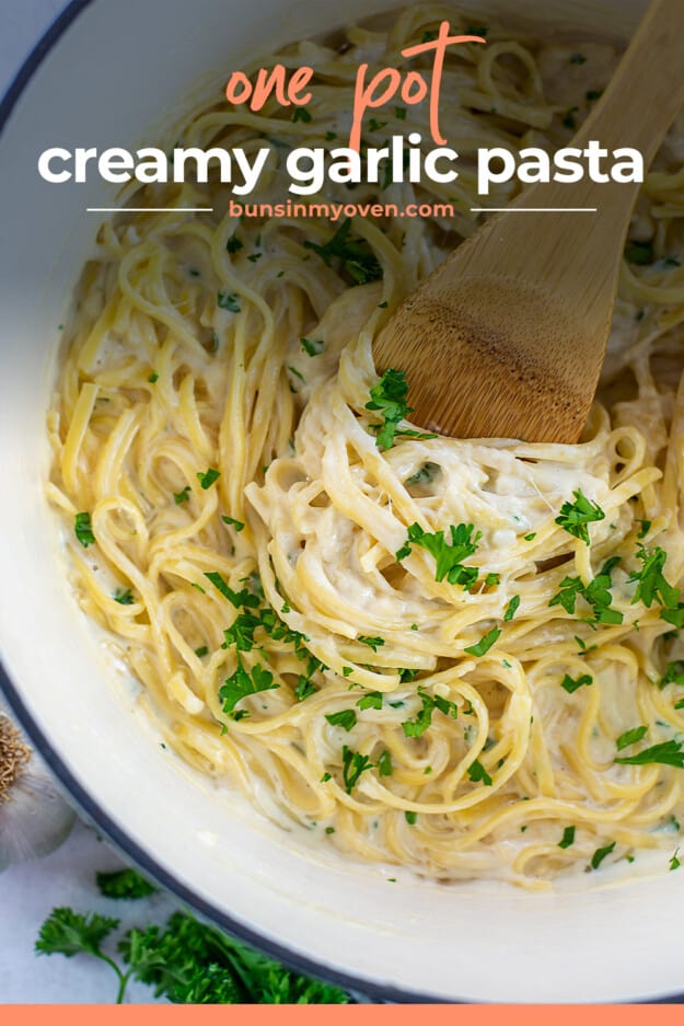 pot full of pasta with text for Pinterest.