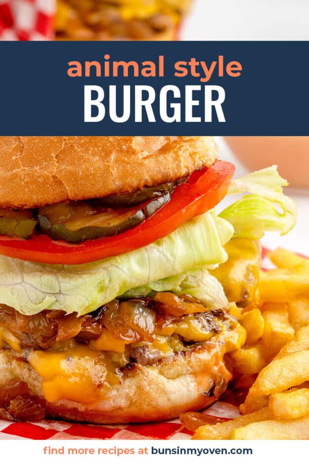 close up of double cheeseburger topped with onions and special sauce.