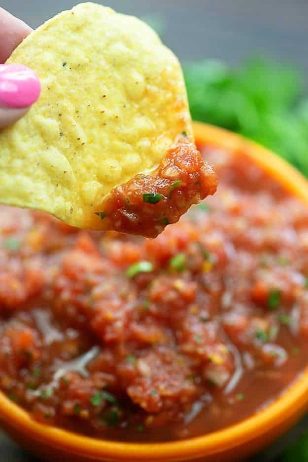 This easy salsa recipe comes together in minutes and tastes just as good as Chili's salsa!