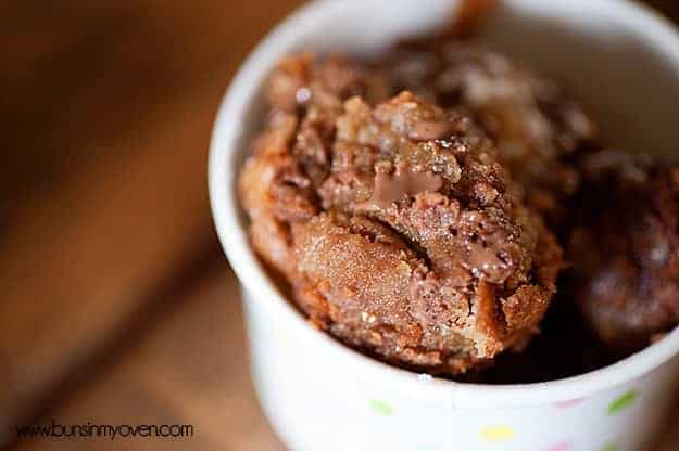 A closeup of a piece of fried cookie dough 