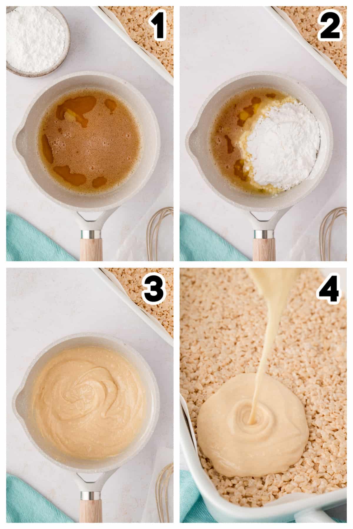 Collage showing how to make browned butter glaze.