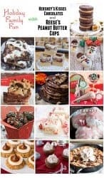A collage of Christmas holiday desserts made with Hershey's Kisses and Reese's Peanut Butter Cups
