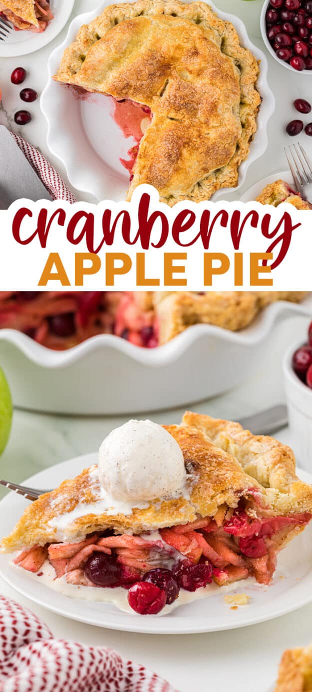 Collage of cranberry apple pie images.