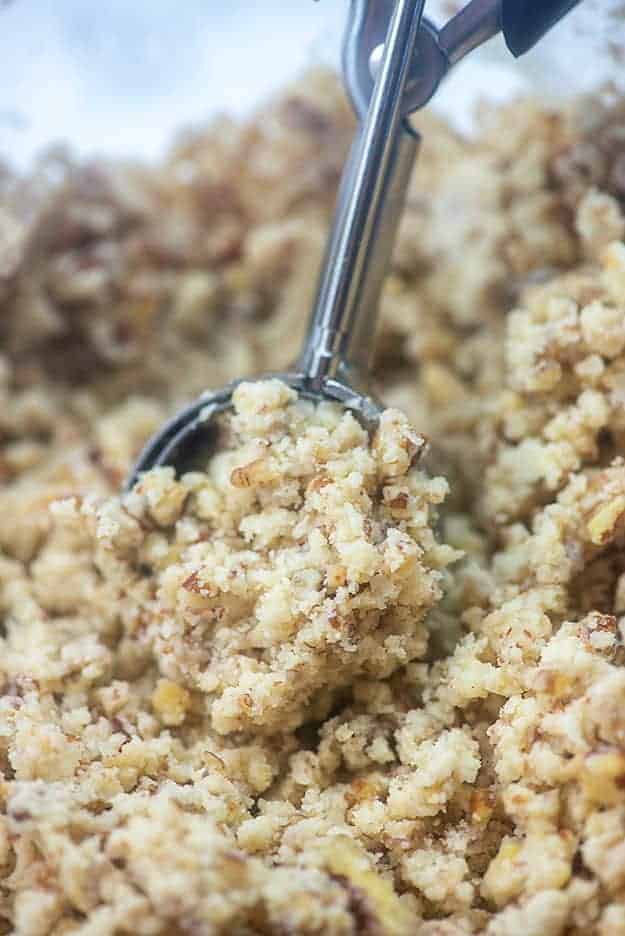 snowball cookie dough in cookie scoop