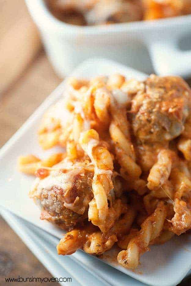 Chicken Parmesan Meatball Casserole - all the flavor of chicken parm in a comforting casserole!