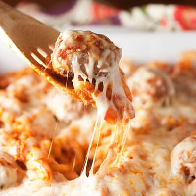 Chicken Parmesan Meatball Casserole - all the flavor of chicken parm in a comforting casserole!