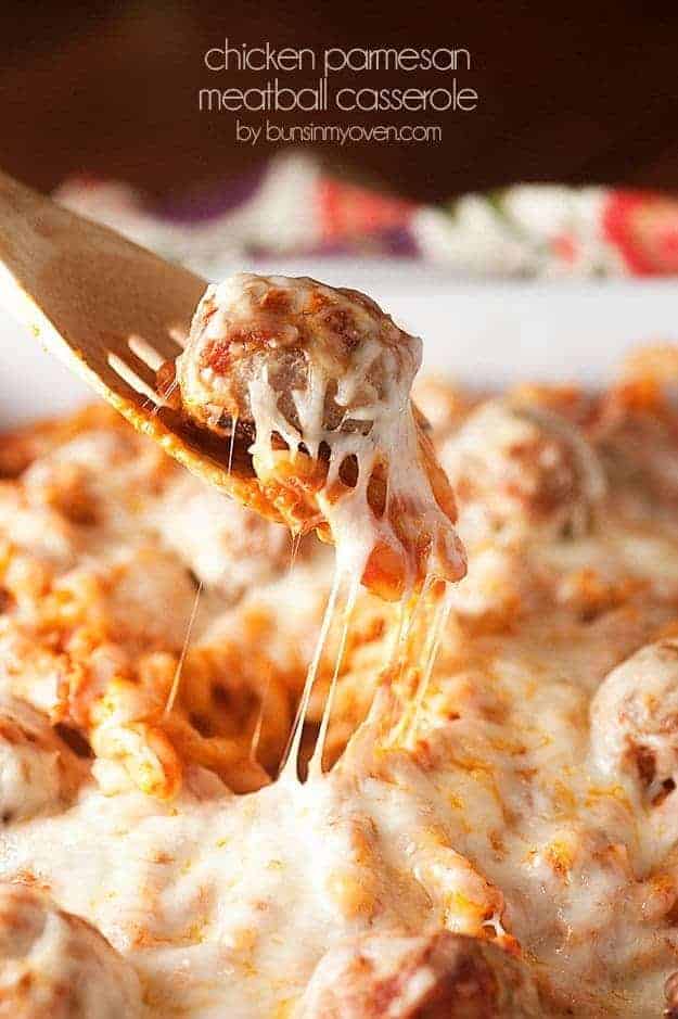 Chicken Parmesan Meatball Casserole - all the flavor of chicken parm in a comforting casserole!