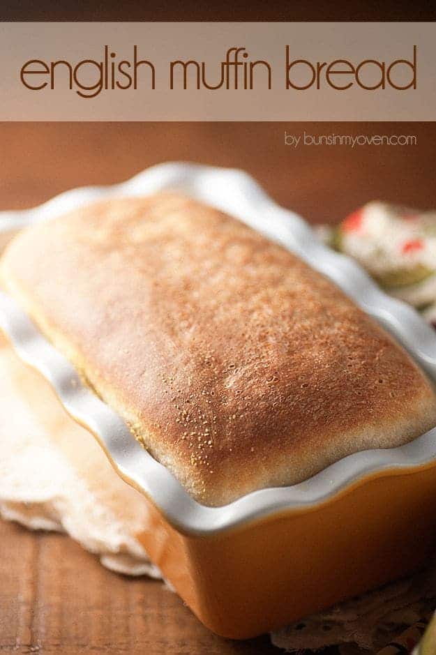 Loaf of bread in a bread pan.