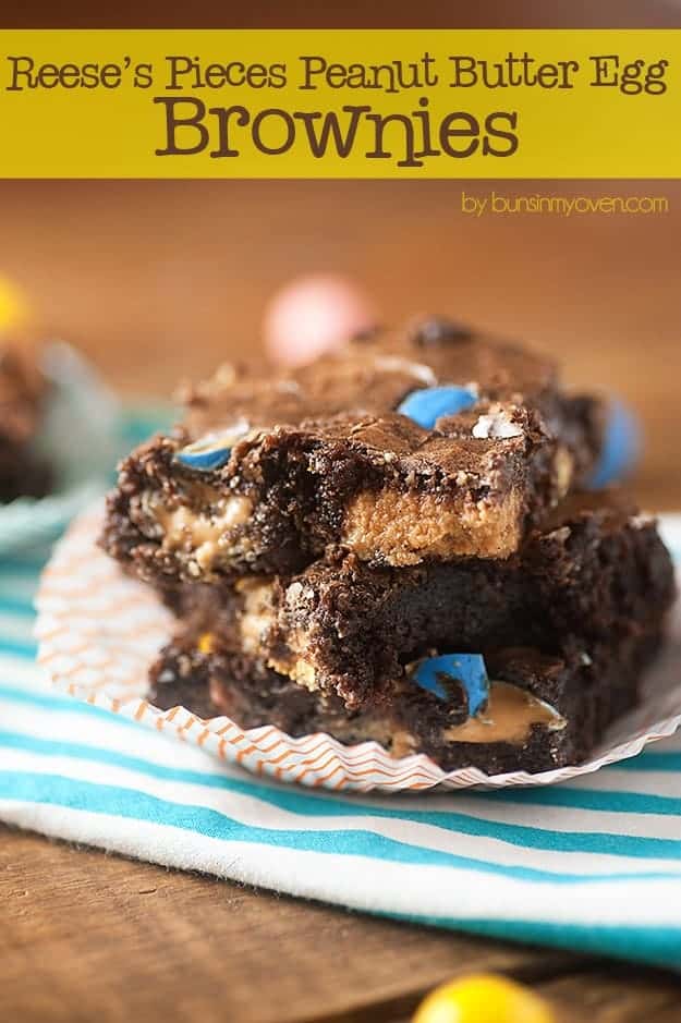 A close up of an easter egg brownie on a paper napkin.