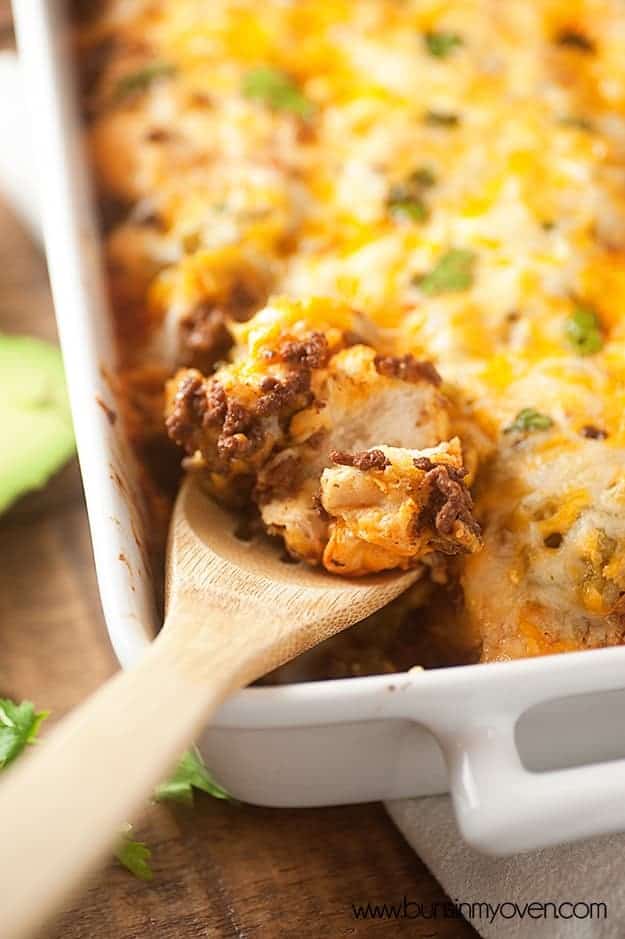 An enchilada casserole made of biscuits instead of tortillas...perfect for Cinco de Mayo!