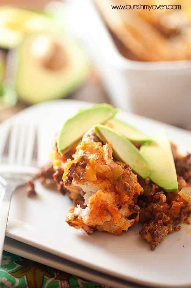 An enchilada casserole made of biscuits instead of tortillas...perfect for Cinco de Mayo!