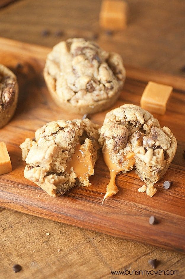 Look at the gooey, melty caramel center in these cookie cups! 