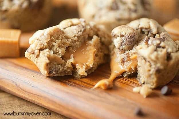 Look at the gooey, melty caramel center in these cookie cups! 