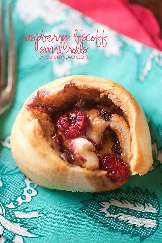 Biscoff and Raspberries swirled up in crescent dough for an amazing breakfast or dessert!