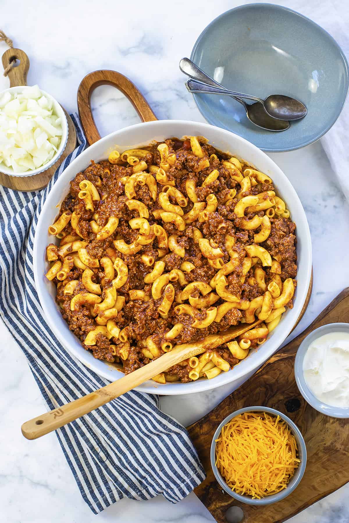 Bowl full of chili mac.