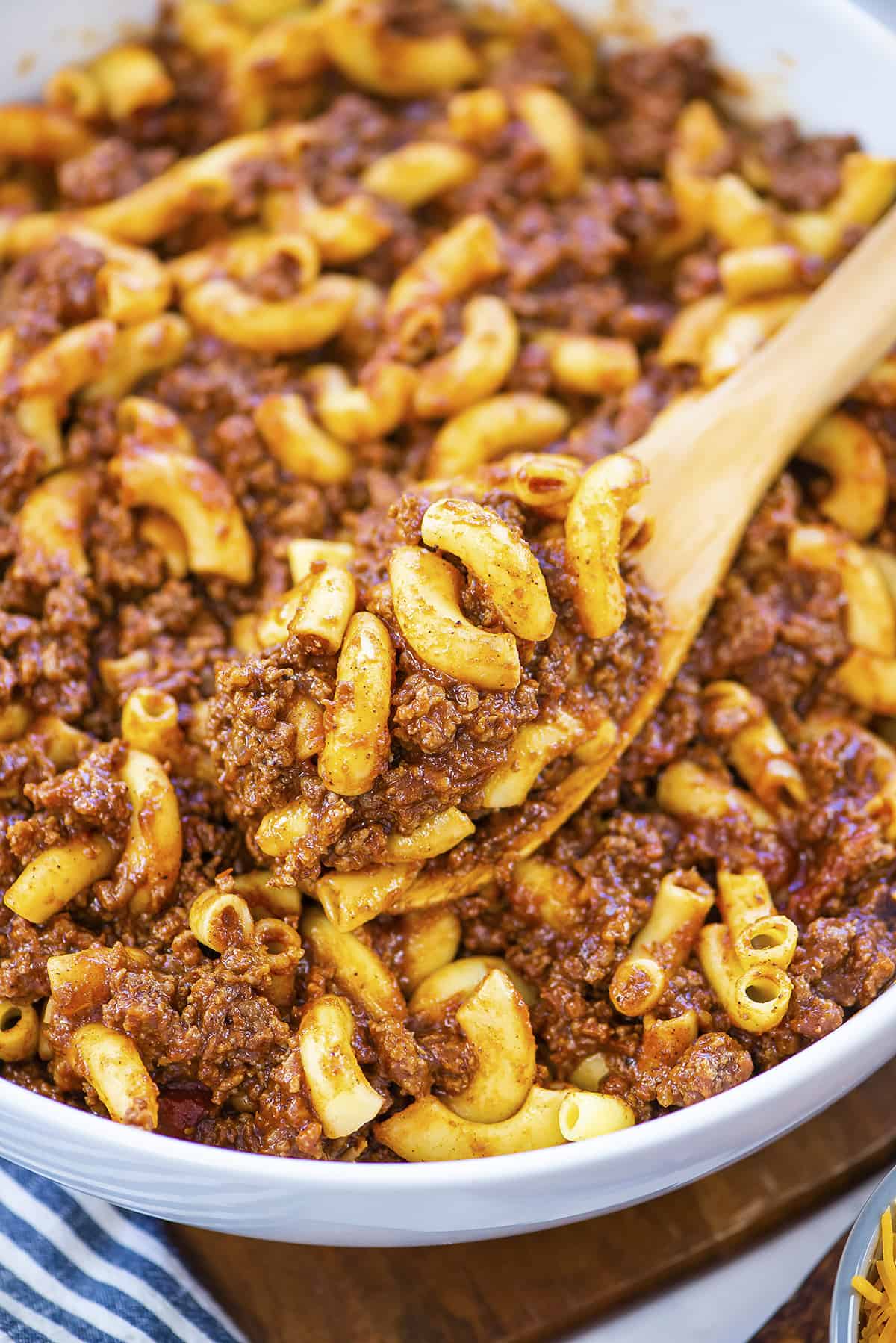 Bowl of chili mac.