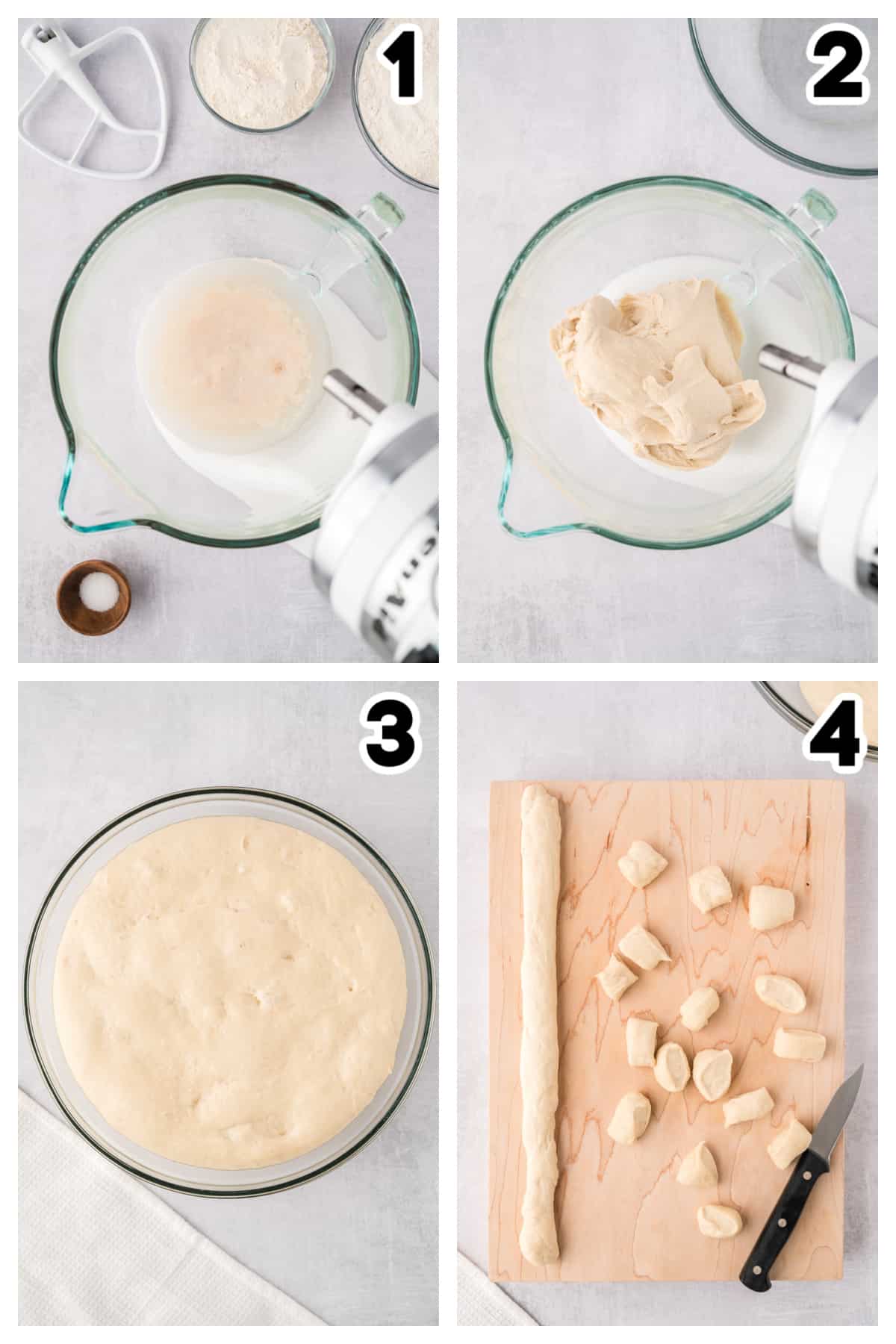 Collage of images showing how to make pretzel bites.