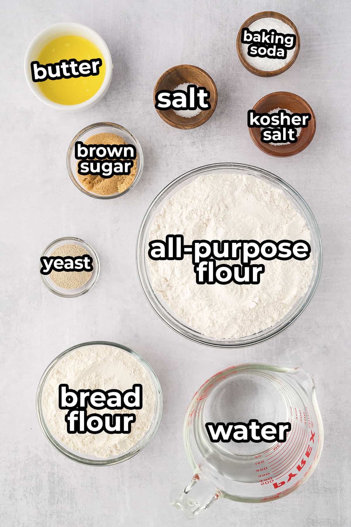 Ingredients for homemade pretzel bites.