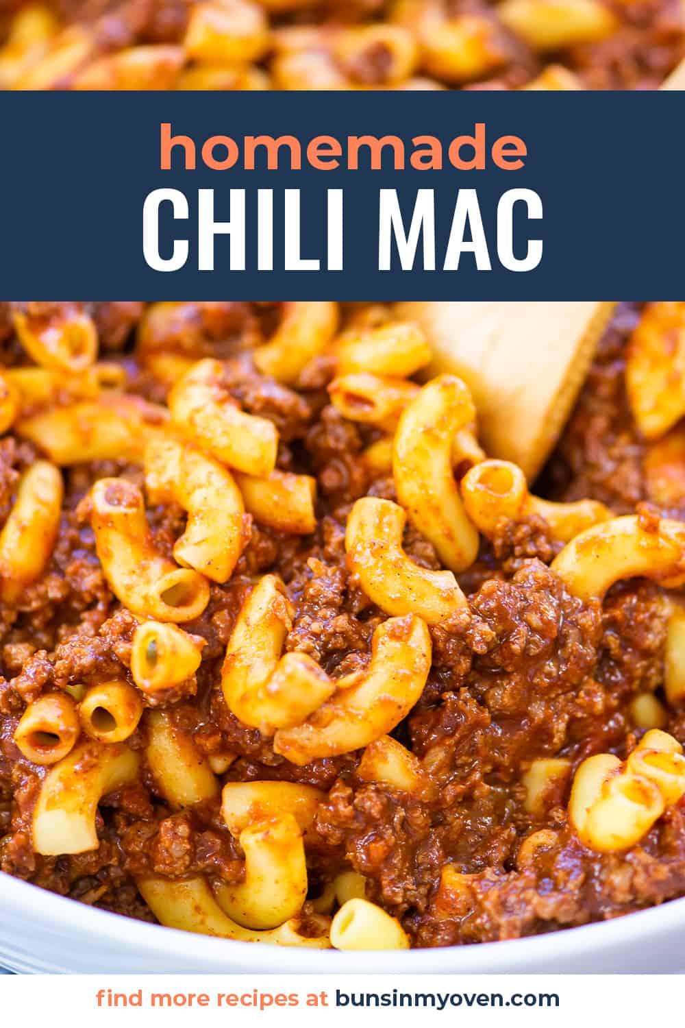 Homemade chili mac in bowl.